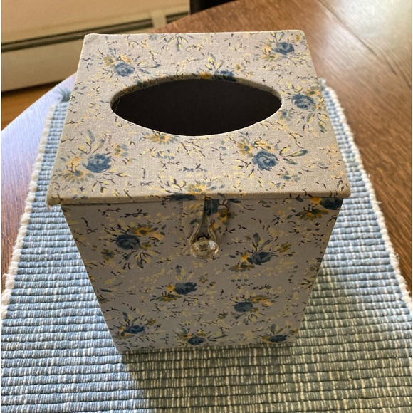 Other - Fabric tissue box cover, blue and yellow floral print